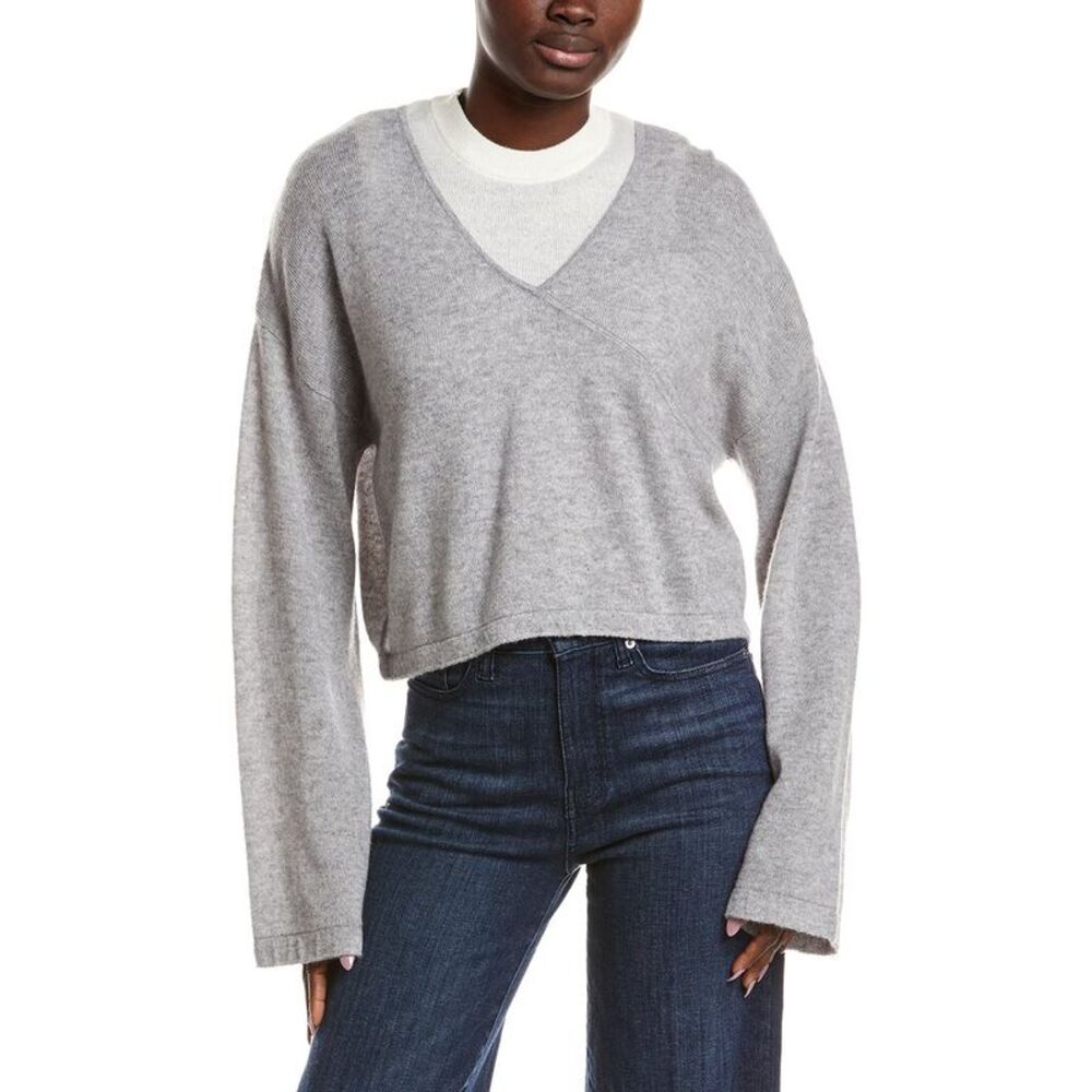 Naadam Womens  Coastal Wool & Cashmere-Blend Layered Sweater, Gray